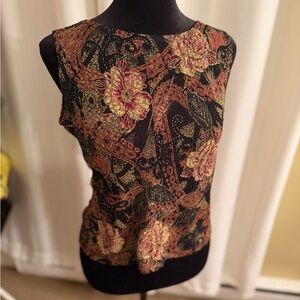 Black and Gold Floral Sleeveless Blouse